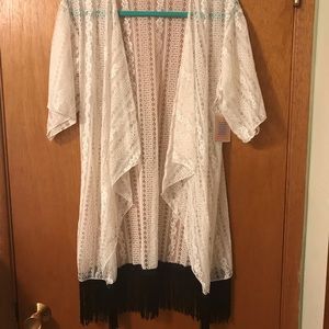 NWT Lularoe Monroe Lace floral and Black fringe